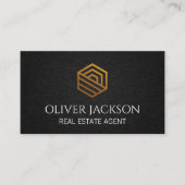 金ゴールドホームロゴ |黒いテクスチャの背景 名刺 (正面)