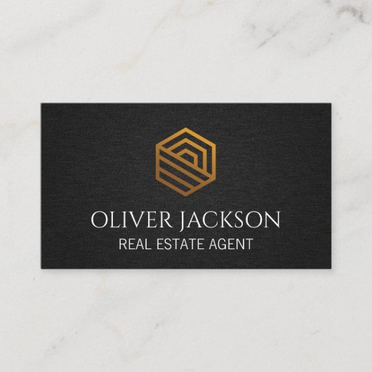 金ゴールドホームロゴ |黒いテクスチャの背景 名刺 (正面)