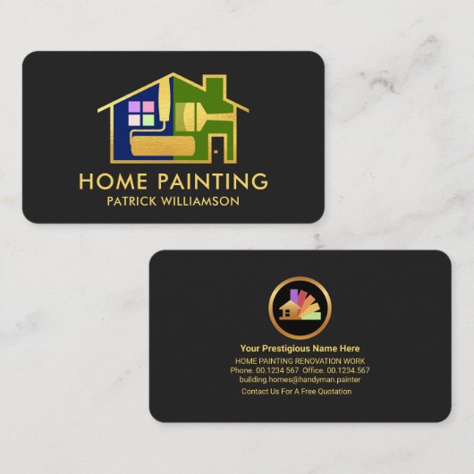 金ゴールドホーム絵を描ブラシ枠の改造 名刺 (正面/裏面)