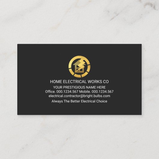 金ゴールドホーム電気アイコン電源ライン 名刺 (裏面)