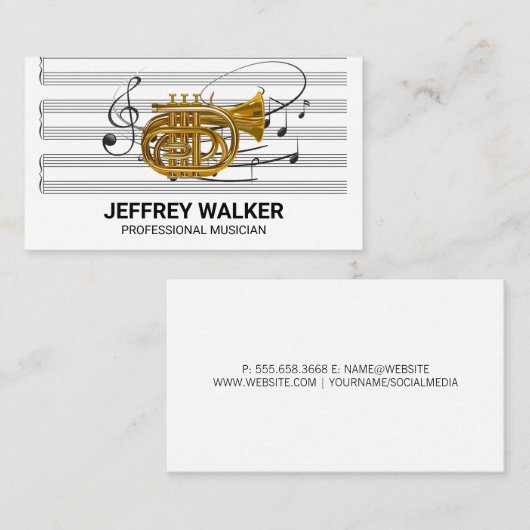 金ゴールドホーン楽器 | 音楽シート | 注記 名刺 (正面/裏面)