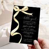 金ゴールドボウエレガントスウィート小さな女の子ベビーシャワー 招待状