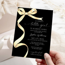 金ゴールドボウエレガントスウィート小さな女の子ベビーシャワー 招待状