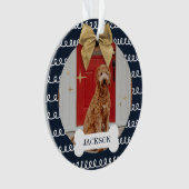 金ゴールドボウネイビー&ホワイト旋回パターンドッグボーン写真 オーナメント (正面)