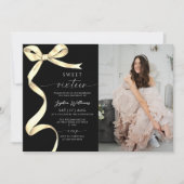 金ゴールドボウフォトスウィート16誕生日招待状 招待状 (正面)