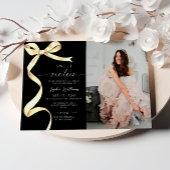 金ゴールドボウフォトスウィート16誕生日招待状 招待状