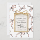 金ゴールドボウフレームピンクリボンボウブライダルシャワー 招待状 (正面)