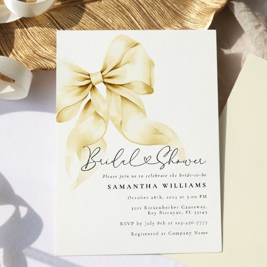 金ゴールドボウブライダルシャワー招待 招待状