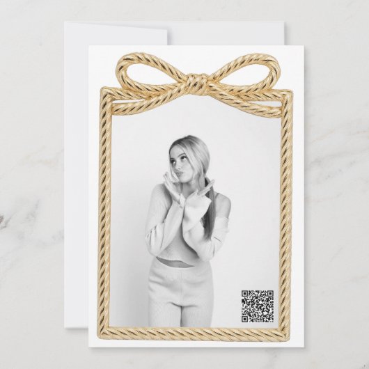 金ゴールドボウプレゼントギフトフォトフレーム誕生日パーティー 招待状 (裏面)