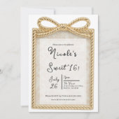 金ゴールドボウプレゼントギフトボックス甘い16パーティー写真 招待状 (正面)
