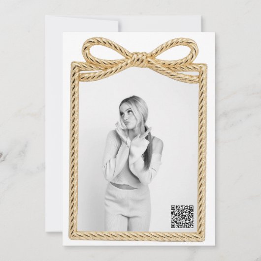 金ゴールドボウプレゼントギフトボックス甘い16パーティー写真 招待状 (裏面)