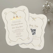 金ゴールドボウ結婚式招待状とQRコード 招待状