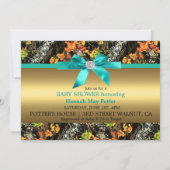 金ゴールドボウ迷彩柄ベビーシャワーパーティの招待状 招待状 (裏面)