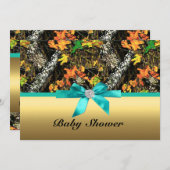 金ゴールドボウ迷彩柄ベビーシャワーパーティの招待状 招待状 (正面/裏面)