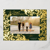 金ゴールドボタニカルクラシッククリスマスメリークリスマスフォト 箔シーズンカード (正面)