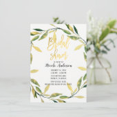金ゴールドボタニカルグリーンリーフリースブライダルシャワー 招待状 (スタンド正面)