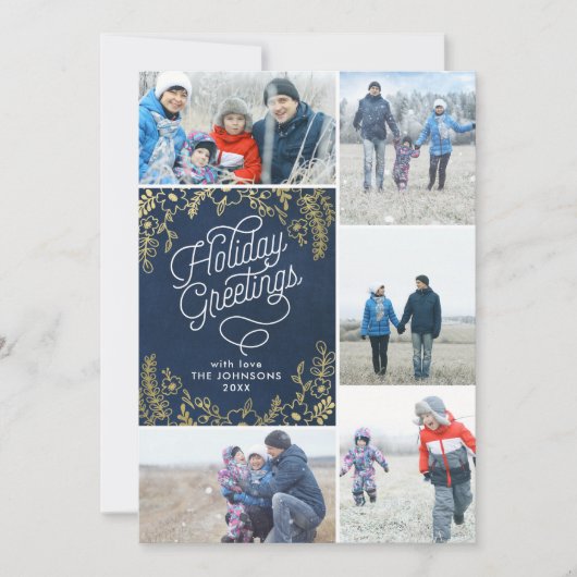 金ゴールドボタニカルホリデーグリーティングス5フォト シーズンカード (正面)