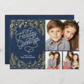 金ゴールドボタニカルホリデーグリーティング3フォト シーズンカード (正面/裏面)