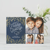 金ゴールドボタニカルホリデーグリーティング3フォト シーズンカード (スタンド正面)