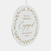 金ゴールドボタニカル私たちの初めてのクリスマス 婚約した メタルオーナメント (正面右)
