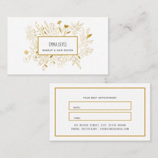 金ゴールドボタニック美しいサロンヘアドレッサーアポイントメント 名刺 (正面/裏面)