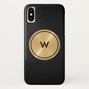 金ゴールドボタンと黒ステンレス鋼メタル iPhone X ケース