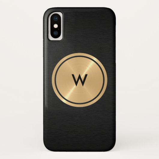 金ゴールドボタンと黒ステンレス鋼メタル Case-Mate iPhoneケース (裏面)