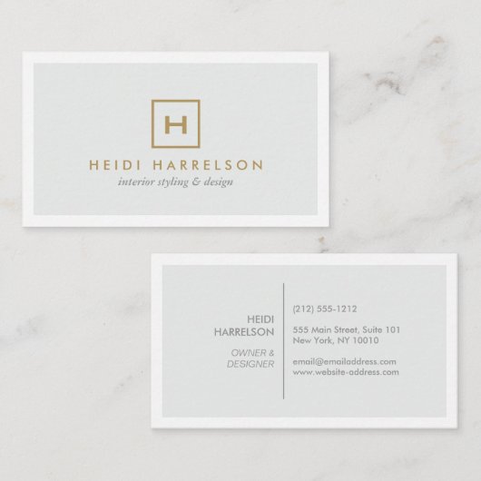 金ゴールドボックスのロゴとライトグレーのイニシャル 名刺 (正面/裏面)