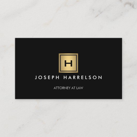 金ゴールドボックスのロゴと黒のイニシャル/モノグラム 名刺 (正面)