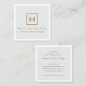 金ゴールドボックスのロゴモノグラムのライトグレー スクエア名刺 (正面/裏面)