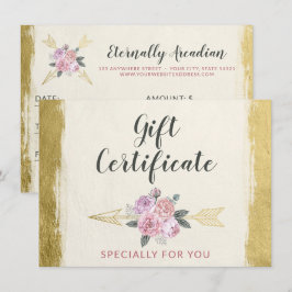 金ゴールドボヘミアフローラ矢印ギフト証明書カード 招待状