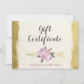 金ゴールドボヘミアフローラ矢印ギフト証明書カード 招待状 (正面)