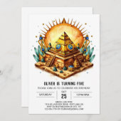 金ゴールドボヘミアン古代エジプトのピラミッド誕生日 招待状 (正面/裏面)