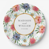 金ゴールドボホシッお洒落ク緑の花 ペーパープレート (正面)