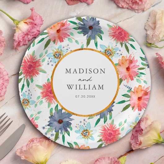 金ゴールドボホシッお洒落ク緑の花 ペーパープレート