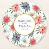 金ゴールドボホシッお洒落ク緑の花 ラウンドペーパーコースター (正面)