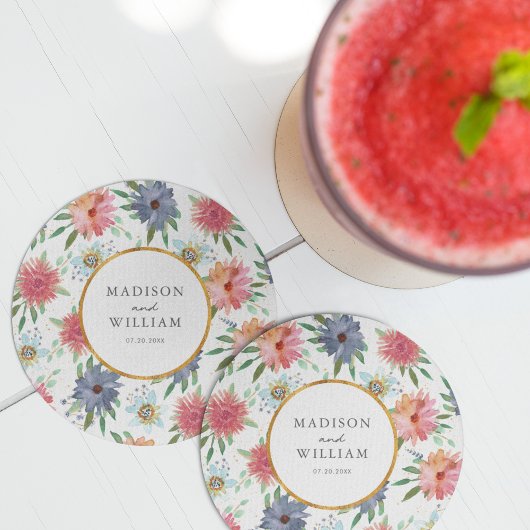 金ゴールドボホシッお洒落ク緑の花 ラウンドペーパーコースター