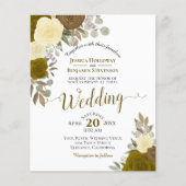 金ゴールドボホシックフローラバジェット結婚式招待状 (正面)