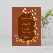 金ゴールドボホテラコッタフレームリースフローラ結婚 箔招待状 (立ち正面)