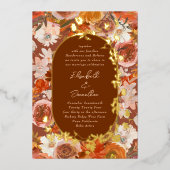 金ゴールドボホテラコッタフレームリースフローラ豊富 箔招待状 (正面)