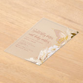 金ゴールドボホバタフライキスの赤ちゃんシャワー アクリル招待状 (レイダウン)