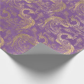 金ゴールドボホピーコックスオンラベンダー ラッピングペーパー (角)