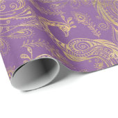 金ゴールドボホピーコックスオンラベンダー ラッピングペーパー (ロールコーナー)