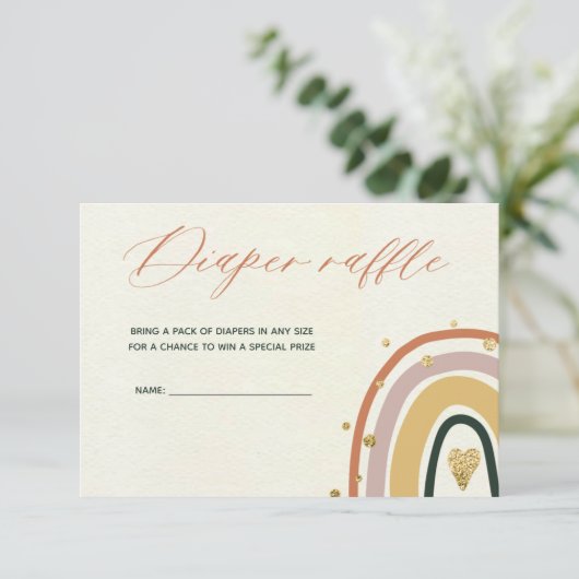 金ゴールドボホレインボーベビーシャワーおむつラッフルカード 招待状 (スタンド正面)