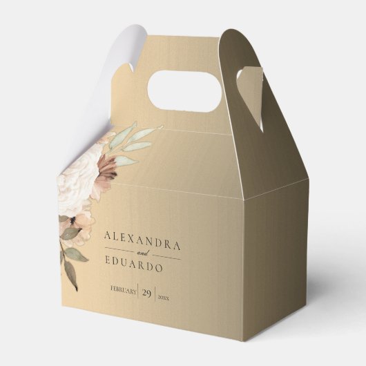 金ゴールドボホワイルドフラワーエレガントな結婚式 フェイバーボックス (正面サイド)