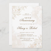 金ゴールドボホワイルドフラワー結婚ズ50周年 招待状 (正面/裏面)