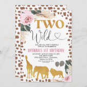 金ゴールドボホーフローラサファリバイルワイルドバースデー 招待状 (正面/裏面)