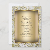 金ゴールドボーエレガントフローラスワール50th誕生日パーティー 招待状 (裏面)