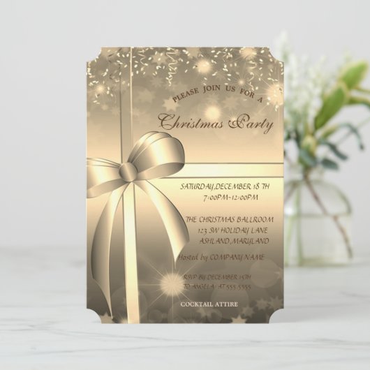 金ゴールドボーエレガント、紙吹雪会社クリスマスパーティー 招待状 (スタンド正面)