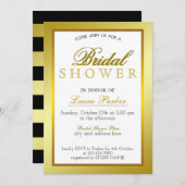 金ゴールドボーダーブライダルシャワーストライプのグリッタークラシック 招待状 (正面/裏面)